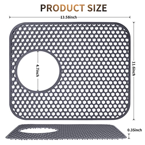 LONGFITE Sink Protector Mats 2 Pcs Silicone Kitchen Sink Mat Draining Heat Proof Mat with Rear Center Drain (Rear Drain) - Image 2