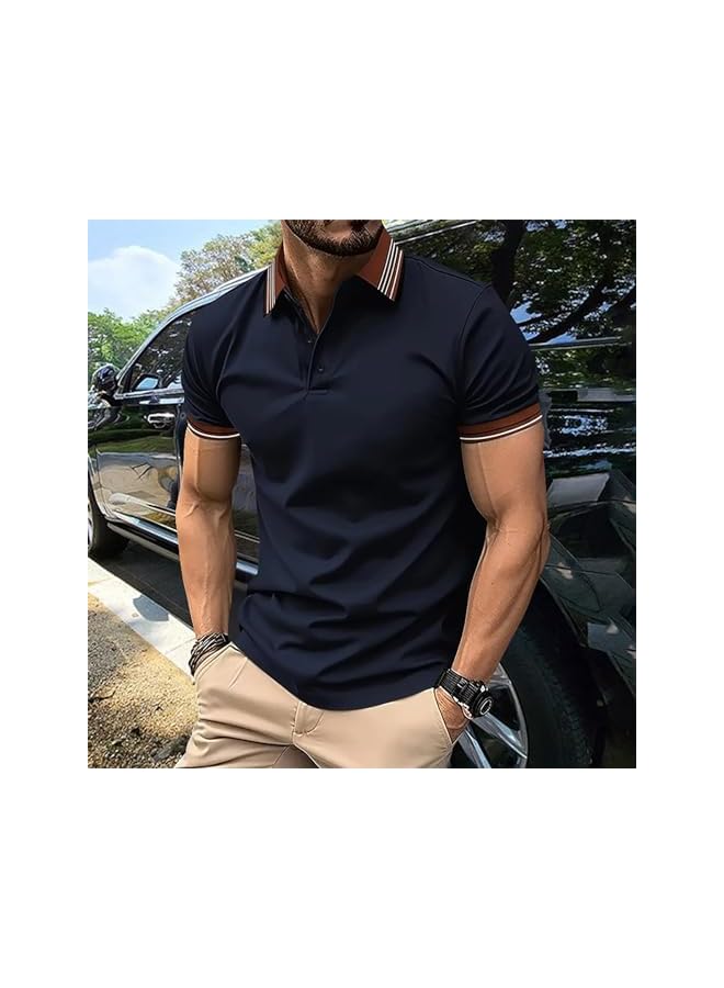 نيبمينينت قمصان بولو كاجوال للرجال بأسلوب كلاسيكي، بأزرار، قصيرة الأكمام، تي شيرتات ناعمة بتدرجات الألوان، ملابس أنيقة للجولف. - Image 2