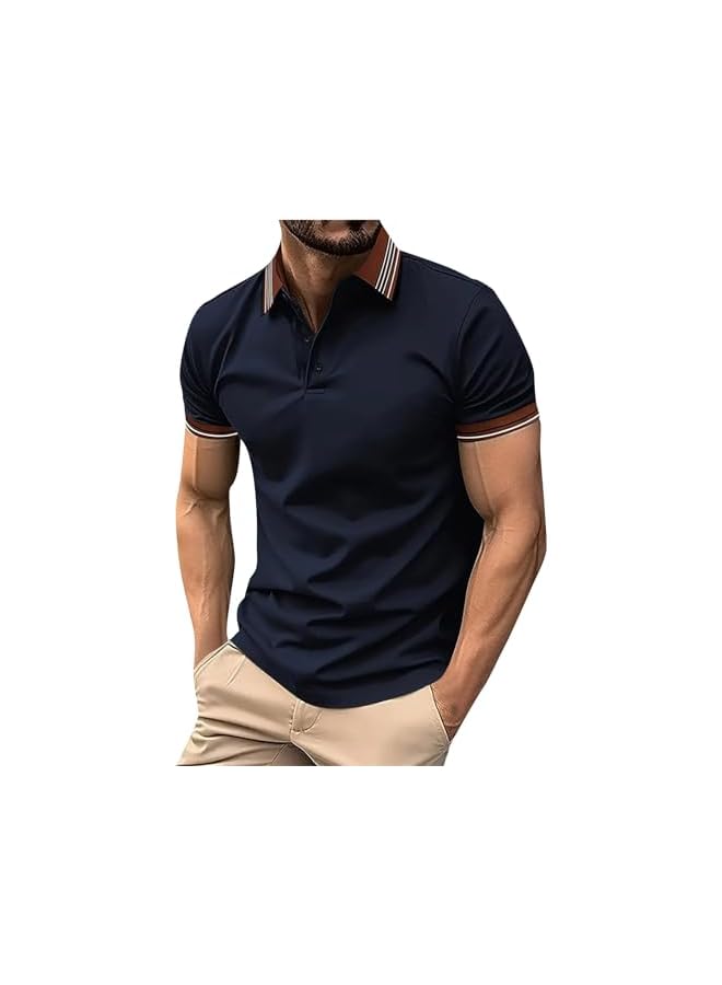 نيبمينينت قمصان بولو كاجوال للرجال بأسلوب كلاسيكي، بأزرار، قصيرة الأكمام، تي شيرتات ناعمة بتدرجات الألوان، ملابس أنيقة للجولف. - Image 1