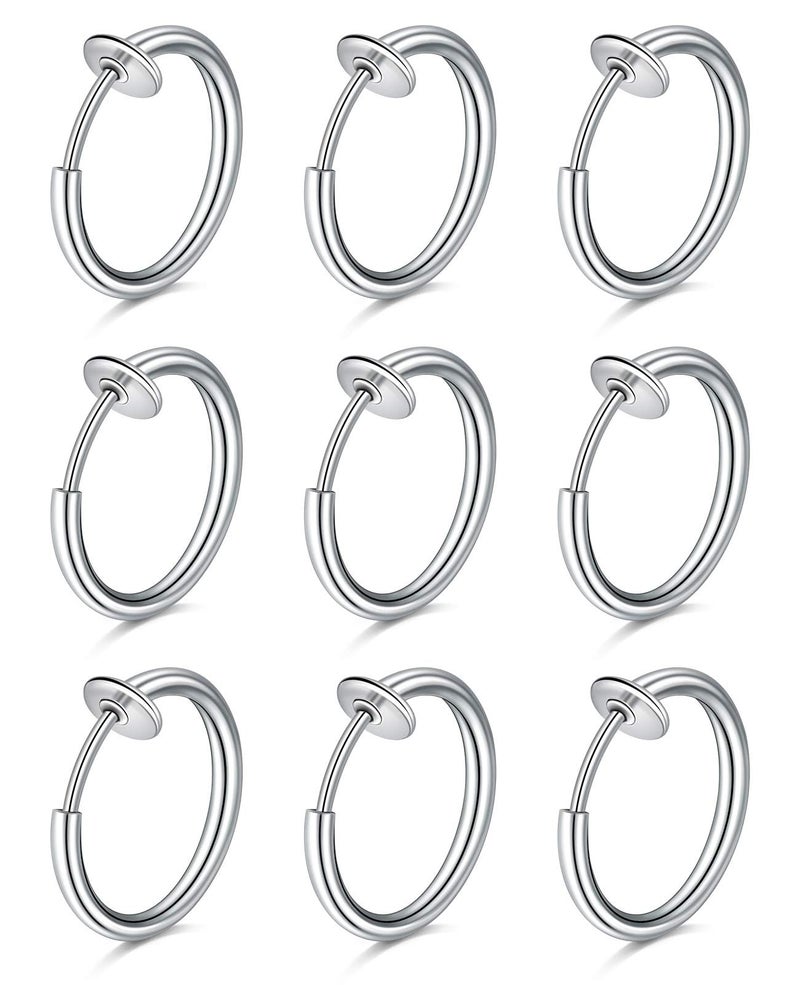 D.Bella Fake Nose Rings Hoop Clip on Spring Hoop Earring Stainless Steel Retractable Faux Helix Cartilage Ear Lobe Conch Earrings Fake Lip Ear Piercing Jewelry for Women Men - Image 1