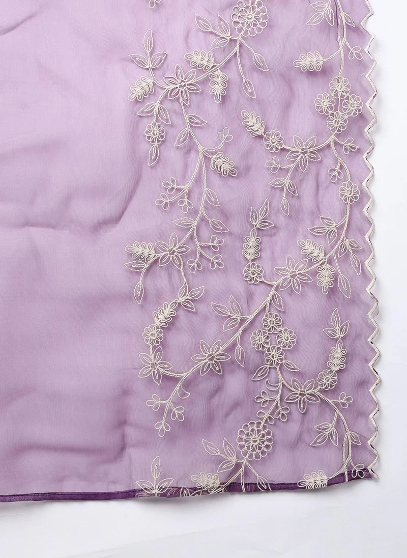ZERESOUQ Purple Silk Blend Solid Embroidered Flared Kurta Set