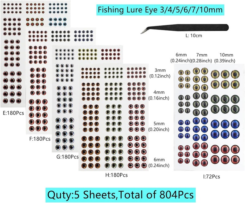 Drchoer Fish Eyes for Lures Making - Fishing Lure Eye 3mm 4mm 5mm 6mm 7mm 10mm Assortment for Fly Tying DIY Materials Tool - Image 2