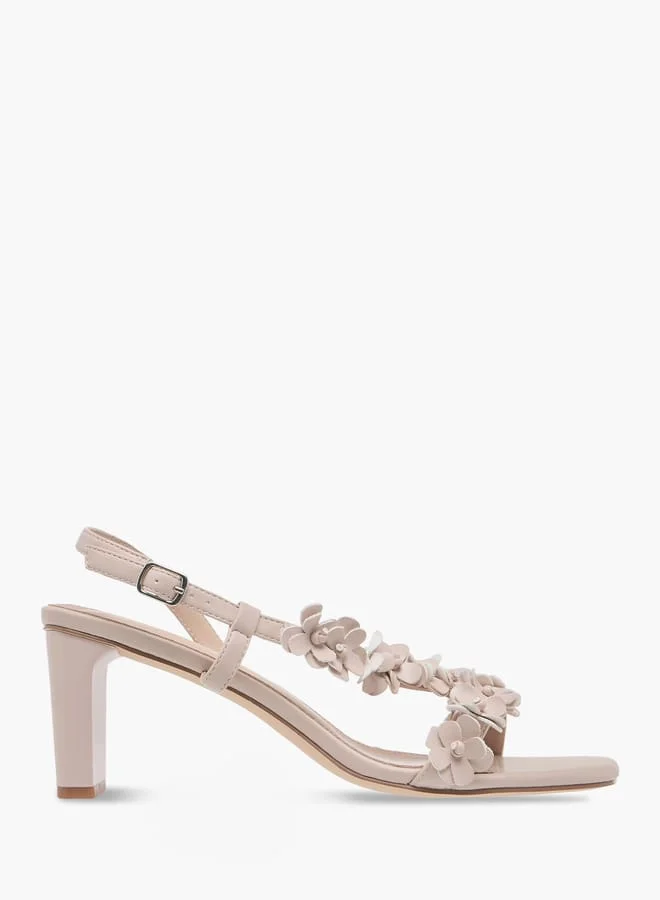 Flora Bella By Shoexpress Women Floral  Slingback Sandals with Block Heels and Buckle Closure
