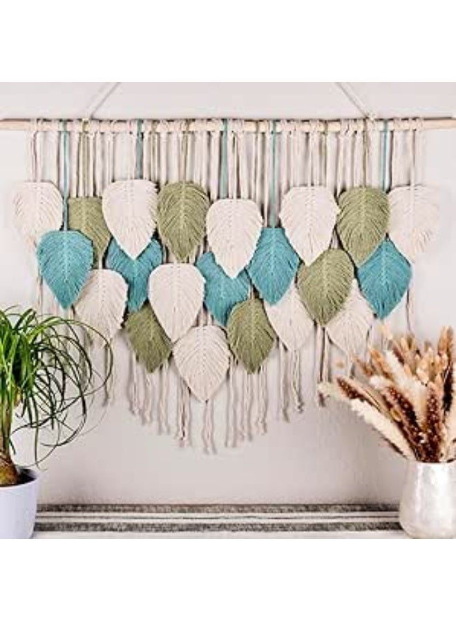 Antikiano Macrame feather Wall Hanging Boho Leaves Macrame Tapestry Wall Decor Handmade Green and beige 100x 70 cm - Image 1