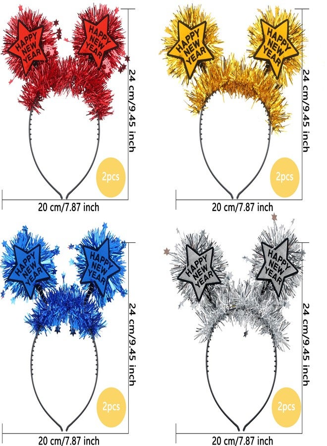 Sonarun 8-Piece Happy New Year Headband Set with Tinsel - Party Headbands for Kids & Adults, 4 Colors - Image 2