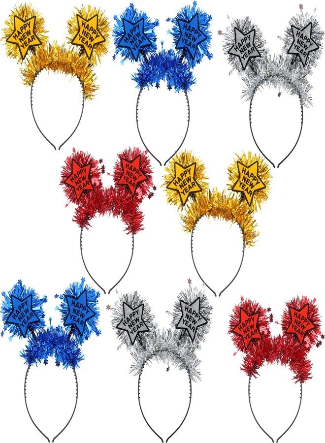 Sonarun 8-Piece Happy New Year Headband Set with Tinsel - Party Headbands for Kids & Adults, 4 Colors - Image 1