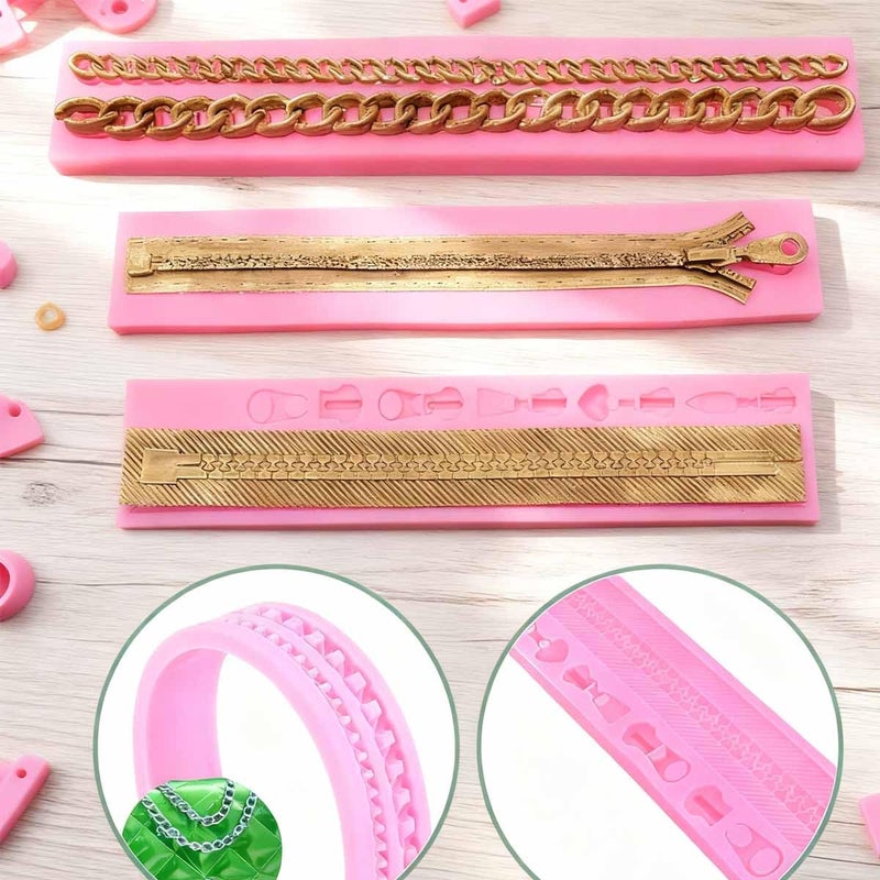 KuuGuu 2 PACK Zipper Chain Silicone Mold Realistic Chain Cake Fondant Mold Purse Bag Cake Decorating Mould for DIY Cake Border Decoration, Cupcake Topper, Jewelry, Polymer Clay, Crafting Projects - Image 3