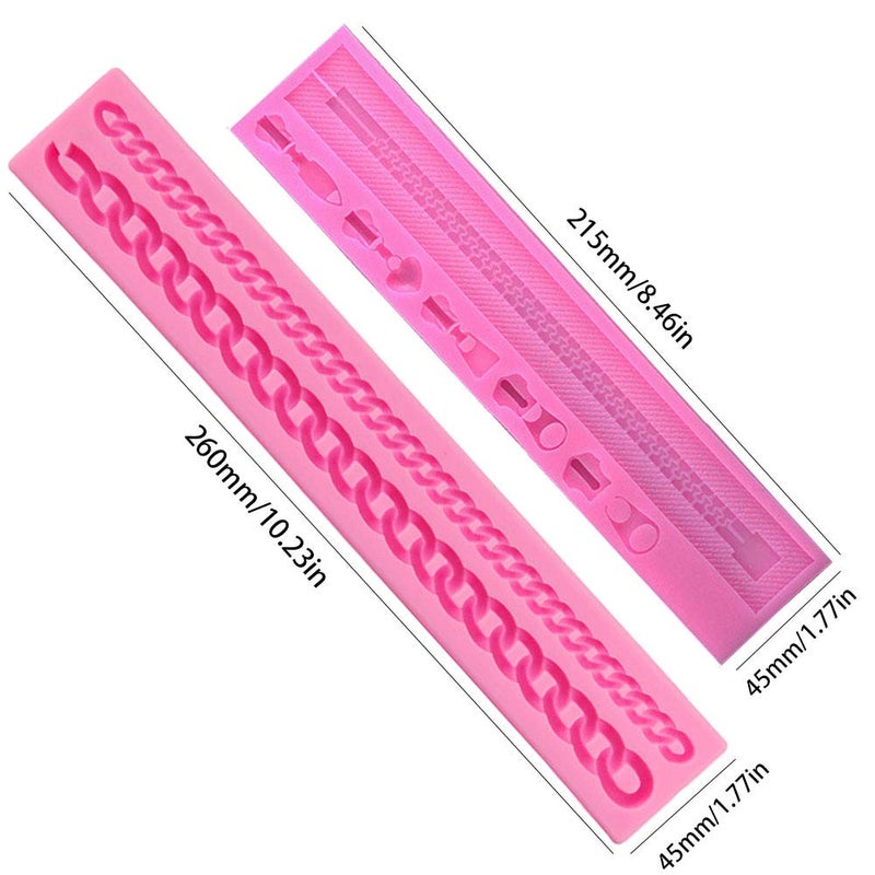 KuuGuu 2 PACK Zipper Chain Silicone Mold Realistic Chain Cake Fondant Mold Purse Bag Cake Decorating Mould for DIY Cake Border Decoration, Cupcake Topper, Jewelry, Polymer Clay, Crafting Projects - Image 2