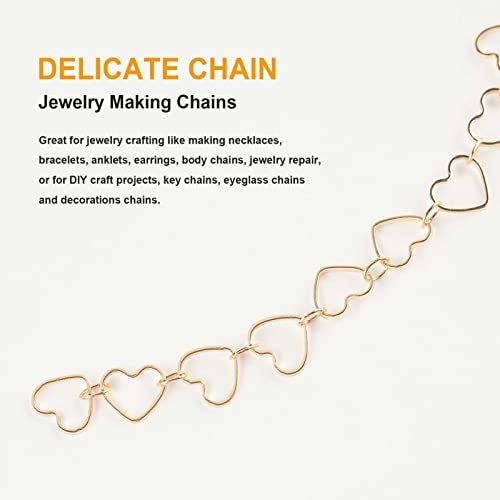 KYUNHOO 5M KC Gold Plated Jewelry Making Chains Link Heart Chains Bulk on Spool Jewelry Supplies Findings Chain Roll with Jump Rings and Lobster Claps - Image 4