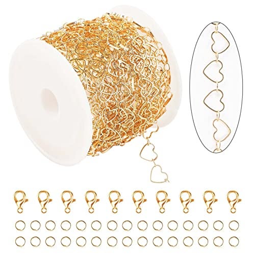 KYUNHOO 5M KC Gold Plated Jewelry Making Chains Link Heart Chains Bulk on Spool Jewelry Supplies Findings Chain Roll with Jump Rings and Lobster Claps - Image 1