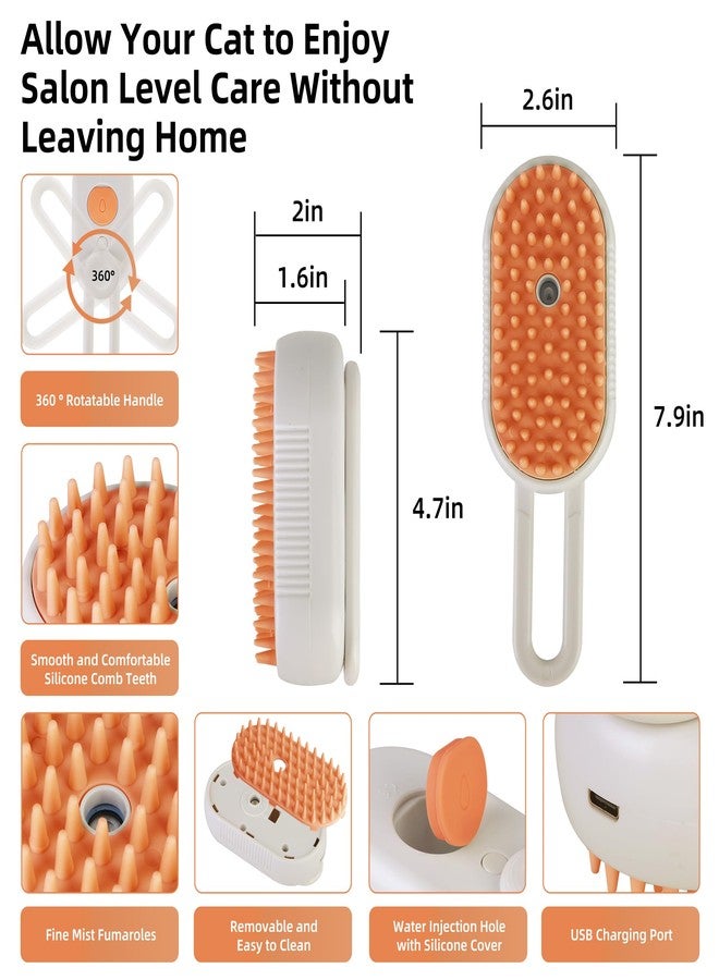 AebDerp Cat Dog Hair Steam Brush: 4 in 1 Pet Grooming Tool Rechargeable Groomer Silicone Comb for Massage, Cleaning, Shedding and Combing, Anti-Static, 360° Portable Handle for Long or Short Hair Pet (Orange) - Image 2