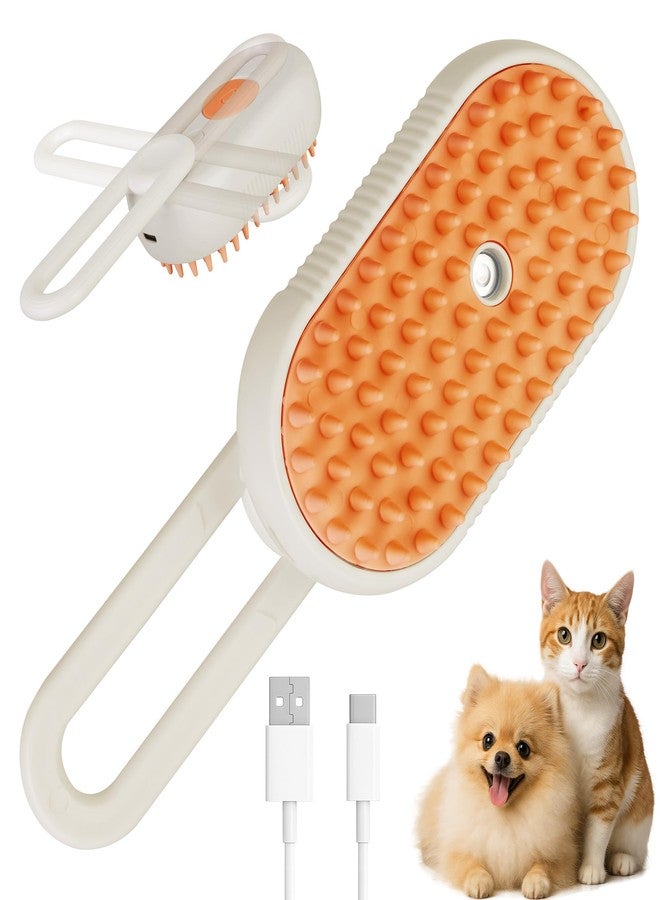 AebDerp Cat Dog Hair Steam Brush: 4 in 1 Pet Grooming Tool Rechargeable Groomer Silicone Comb for Massage, Cleaning, Shedding and Combing, Anti-Static, 360° Portable Handle for Long or Short Hair Pet (Orange) - Image 1