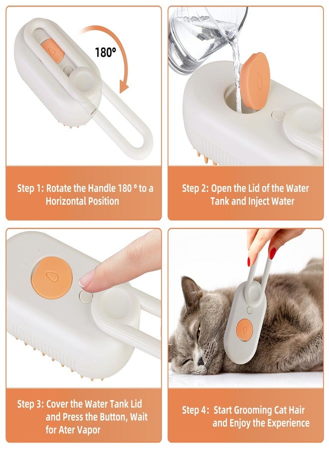 AebDerp Cat Dog Hair Steam Brush: 4 in 1 Pet Grooming Tool Rechargeable Groomer Silicone Comb for Massage, Cleaning, Shedding and Combing, Anti-Static, 360° Portable Handle for Long or Short Hair Pet (Orange) - Image 3