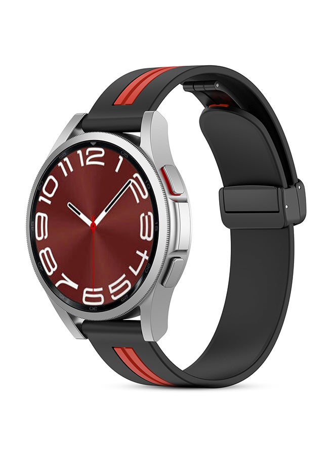 O Ozone Silicone Bands For Samsung Galaxy Watch Ultra LTE 47mm / Galaxy Watch 3 45mm/Galaxy Watch 46mm, 22mm Strap With Magnetic Buckle- Black & Red - Image 1