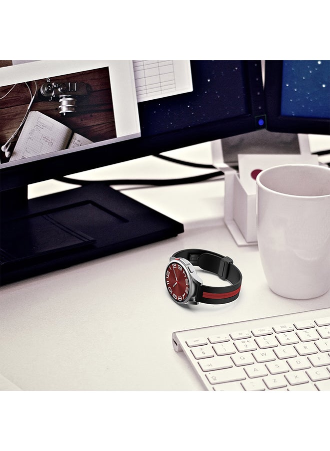 O Ozone Silicone Bands For Samsung Galaxy Watch Ultra LTE 47mm / Galaxy Watch 3 45mm/Galaxy Watch 46mm, 22mm Strap With Magnetic Buckle- Black & Red - Image 5