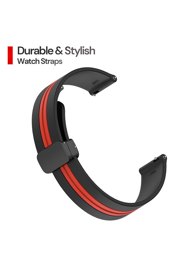 O Ozone Silicone Bands For Samsung Galaxy Watch Ultra LTE 47mm / Galaxy Watch 3 45mm/Galaxy Watch 46mm, 22mm Strap With Magnetic Buckle- Black & Red - Image 3