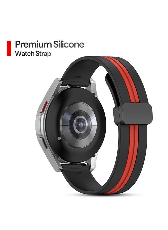 O Ozone Silicone Bands For Samsung Galaxy Watch Ultra LTE 47mm / Galaxy Watch 3 45mm/Galaxy Watch 46mm, 22mm Strap With Magnetic Buckle- Black & Red - Image 2