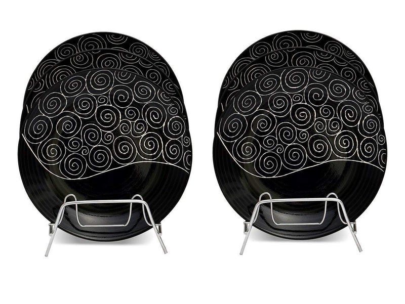 Caffeine Caffeine Ceramic Handmade Stoneware Black Doodle Quarter Plate 8” (Set of 6 Microwave & Dishwasher Safe) - Image 4