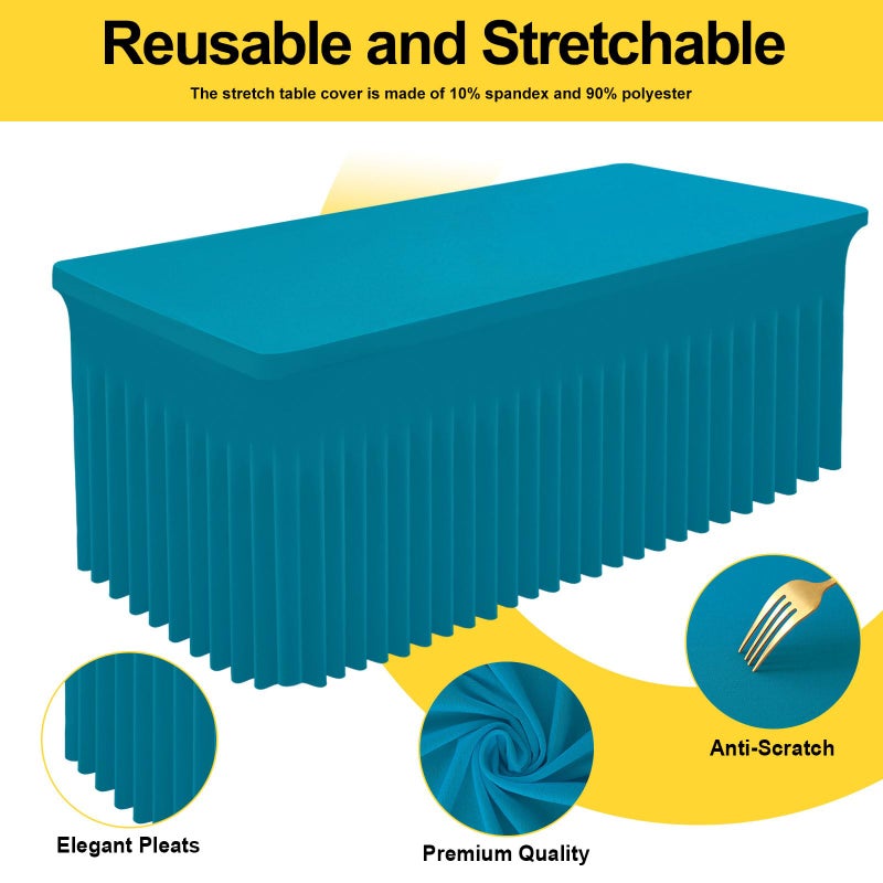 Smiry Spandex Tablecloth, Elastic Fitted Stretch Tablecloth for 6FT Rectangle Tables, Waterproof Washable Table Cover Skirt for Outdoor, Wedding, Banquet & Parties (Turquoise, 72Lx30Wx30H Inch) - Image 2