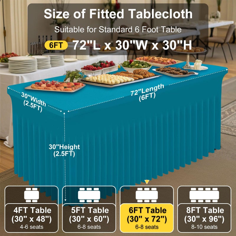 Smiry Spandex Tablecloth, Elastic Fitted Stretch Tablecloth for 6FT Rectangle Tables, Waterproof Washable Table Cover Skirt for Outdoor, Wedding, Banquet & Parties (Turquoise, 72Lx30Wx30H Inch) - Image 4