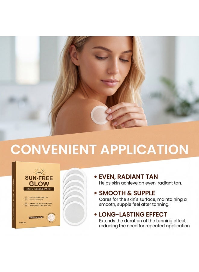 Sun-Free Glow Micro-Needle Patches Tanning, Long-Lasting Hydrating Glow Self-Tanning Patches, For All Skin Types, 7 Pcs - Image 2
