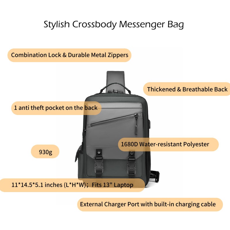 Leaper Sling Crossbody Bag for Men: 2026 13L Large Capacity School Satchel - 13" Laptop Sleeve & Anti Theft - Water Resistant Durable Messenger Daypack with Padded Strap for College Student Campus - Image 2