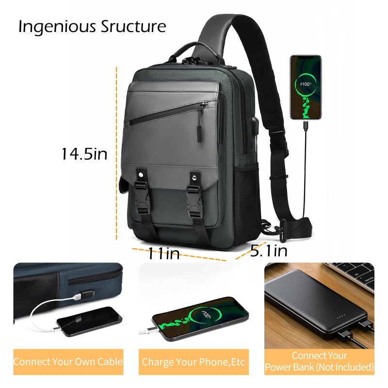 Leaper Sling Crossbody Bag for Men: 2026 13L Large Capacity School Satchel - 13" Laptop Sleeve & Anti Theft - Water Resistant Durable Messenger Daypack with Padded Strap for College Student Campus - Image 3