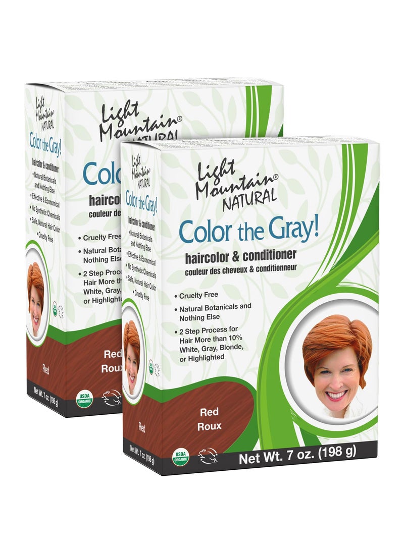 Light Mountain Light Mountain Henna Hair Color & Conditioner, Color the Gray - Red Hair Dye for Men/Women, 2-Step Chemical-Free, Semi-Permanent Hair Color for White, Gray, and Blonde Hair, 7 Oz (Pack of 2) 
