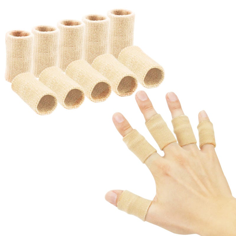 Finger Sleeves Thumb Splint Brace For Finger Support Breathable Elastic Finger tape Compression pression Protector For Reliving Pain Triggger Finger Compression Aid For Sports 10PCS Beige