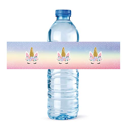 Mr.Mug 24 Unicorn Bottle Wraps Waterproof Bottle Labels Baby Shower Birthday Party Magical Unicorn Water Bottle Cute DIY Decorations - Image 1