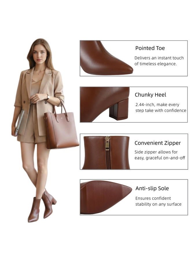 Abbleet Women's Ankle Boots Pointed Toe Chunky Block Heel Short Boots for Women Low Heeled Booties, Lightbrown, 8.5 - Image 4
