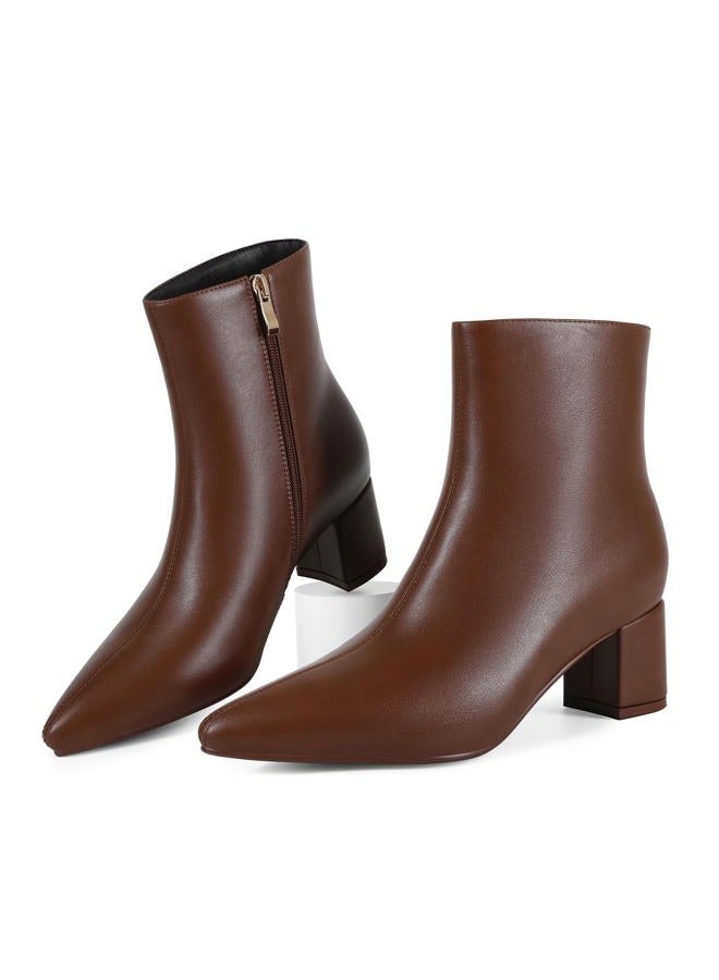Abbleet Women's Ankle Boots Pointed Toe Chunky Block Heel Short Boots for Women Low Heeled Booties, Lightbrown, 8.5 - Image 1