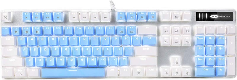 MageGee Mechanical Gaming Keyboard, New Upgraded Blue Switch 104 Keys White Backlit Keyboards, USB Wired Mechanical Computer Keyboard for Laptop, Desktop, PC Gamers(White & Blue) - Image 1