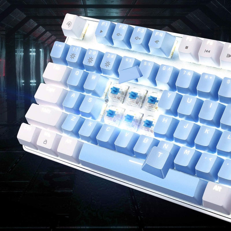 MageGee Mechanical Gaming Keyboard, New Upgraded Blue Switch 104 Keys White Backlit Keyboards, USB Wired Mechanical Computer Keyboard for Laptop, Desktop, PC Gamers(White & Blue) - Image 3