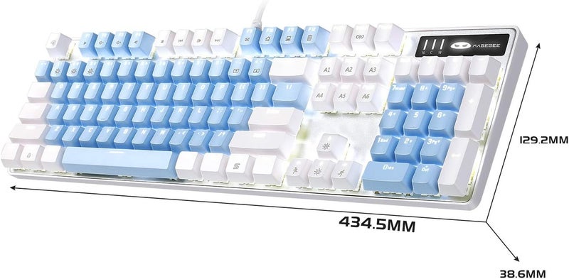 MageGee Mechanical Gaming Keyboard, New Upgraded Blue Switch 104 Keys White Backlit Keyboards, USB Wired Mechanical Computer Keyboard for Laptop, Desktop, PC Gamers(White & Blue) - Image 2