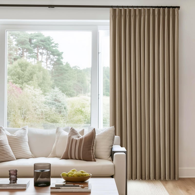 TWODRAPES Light Brown Blackout Linen Curtains 108 Inches Long for Bedroom Pinch Pleated Black Out Curtains Lined 2 Layers Memory Shape Noise Reducing Rustic Farmhouse Living Room Darkening Window Drapes - Image 1