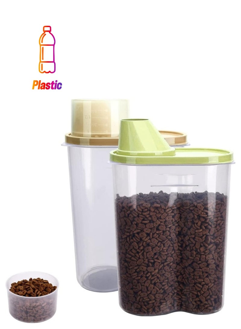 Premify 2Pcs Pet Food Storage Containers, Traveling Cat/Dog Food Container Set with Measuring Cup, Birds Feed/Food Container 2.5L, Refill Your Pet’s Bowls - Image 1