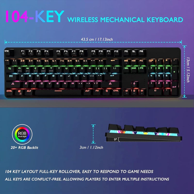 Three-Mode Mechanical Keyboard (Wired/Bluetooth/2.4G) 104-Key RGB Backlit Gaming Keyboard with Hot-Swappable Red Switches, DIY Detachable Cover, Full N-Key Rollover, ABS Keycaps - Image 2
