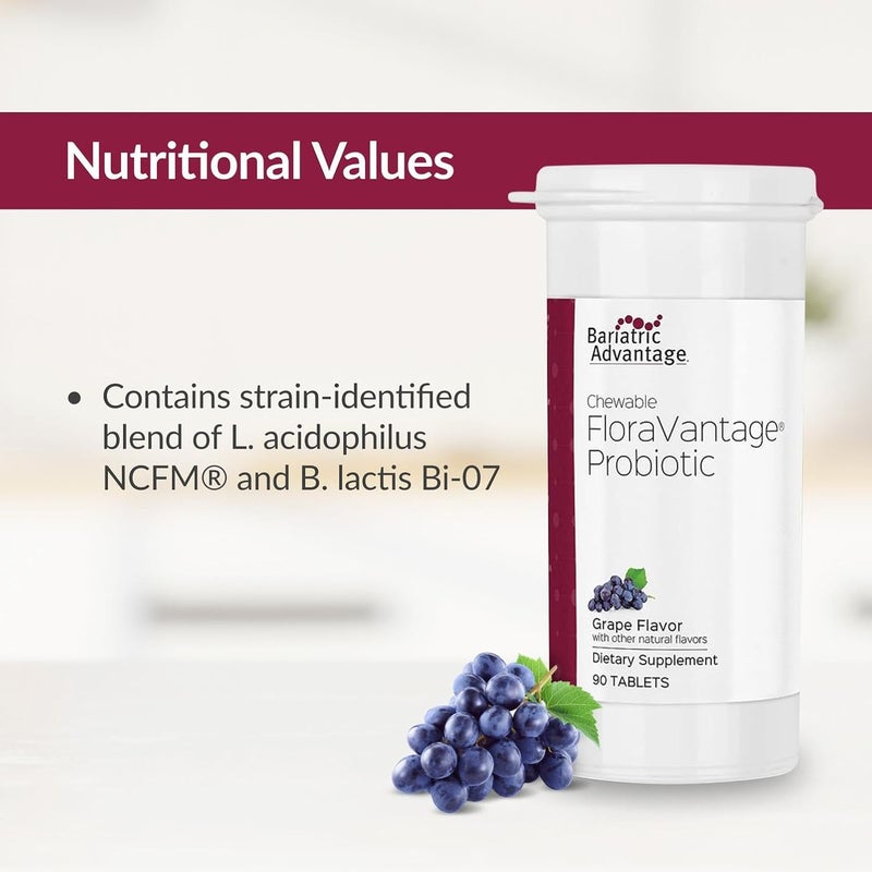 Bariatric Advantage Chewable FloraVantage Probiotic  10 Billion CFUs  Probiotic Supplement  for Gut Health  Immune System  Vegetarian  Gluten Free  Grape Flavor  90 Tablets - Image 5