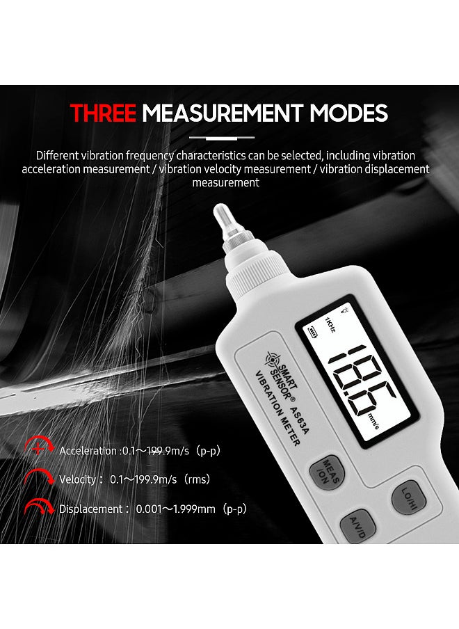 SMART SENSOR - AS63A Digital Vibration Meter with LCD Screen Vibration Analyzer Tester AC Output Acceleration / Velocity / Displacement Measurement - Image 1