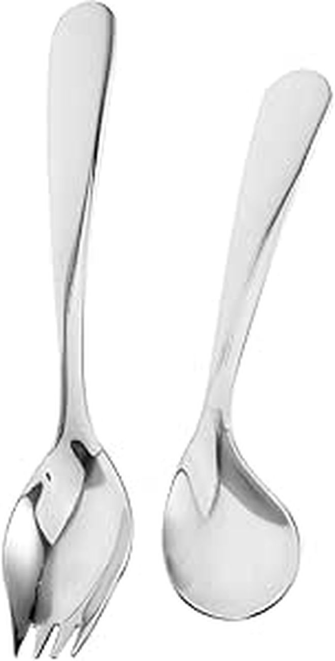 1 Set Stainless Steel Curved Spoon and Fork Set for Elderly Disabled Self Feeding Utensils Lightweight - Image 1