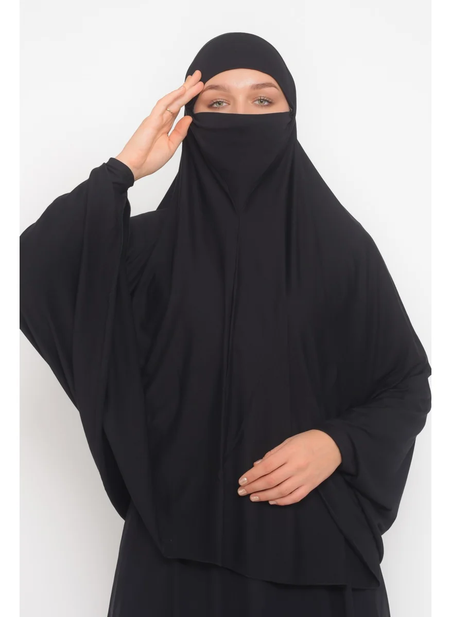 Altobeh Practical Hijab Hijab with Sleeves Soufflé Sheet Top and Veil - Prayer Cover with Nikap - Black