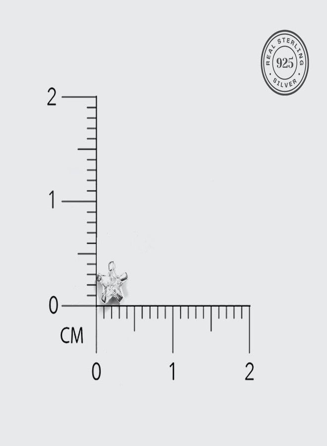 ZAVYA 925 Sterling Silver Cubic Zirconia Star Minimal Nath Rhodium Plated Nose Pin | Stylish Silver | Gift for Women & Girls | 1 Year Plating Warranty - Image 3