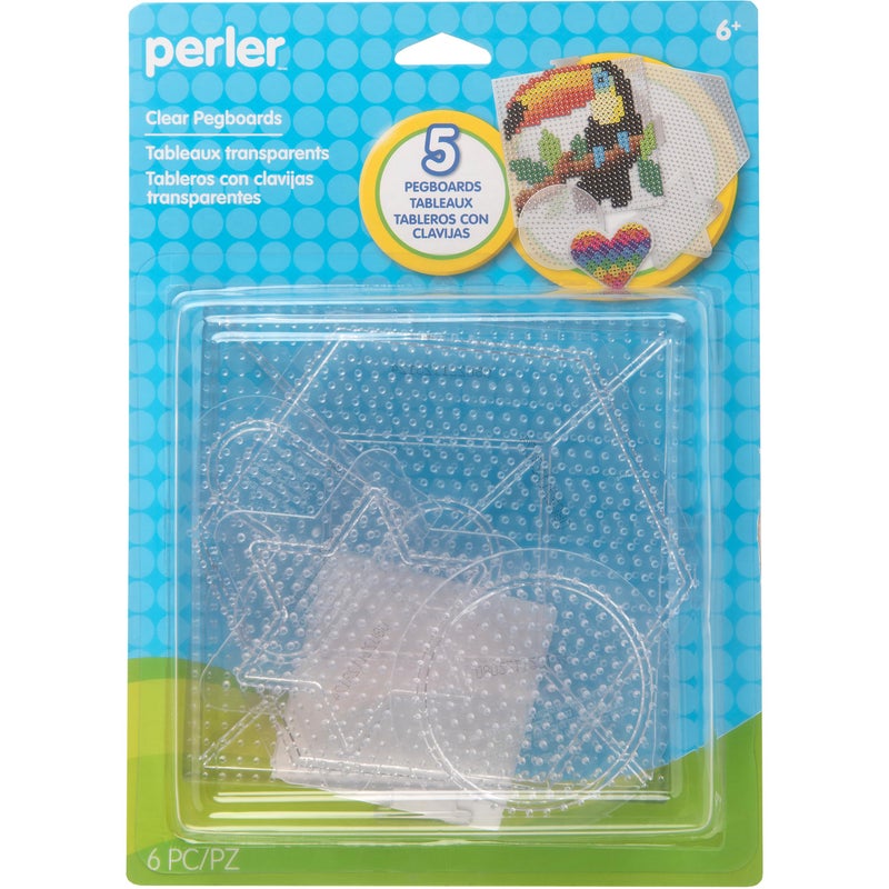 Perler Beads Assorted Small and Large Pegboards for Kid's Crafts - (5) clear Perler pegboards, (1) sheet of reusable ironing paper, 6 pcs - Image 1