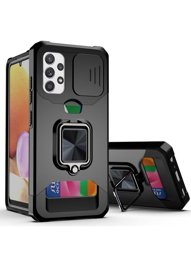 اس-توب جراب لهاتف Samsung Galaxy A32 4G بتصميم غطاء كاميرا منزلق مصنوع من مادة PC + TPU مقاوم للصدمات مع حامل حلقي وفتحة بطاقة - Image 1