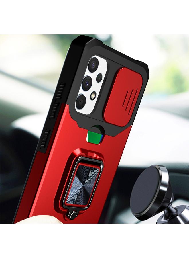 اس-توب جراب لهاتف Samsung Galaxy A32 4G بتصميم غطاء كاميرا منزلق مصنوع من مادة PC + TPU مقاوم للصدمات مع حامل حلقي وفتحة بطاقة - Image 4