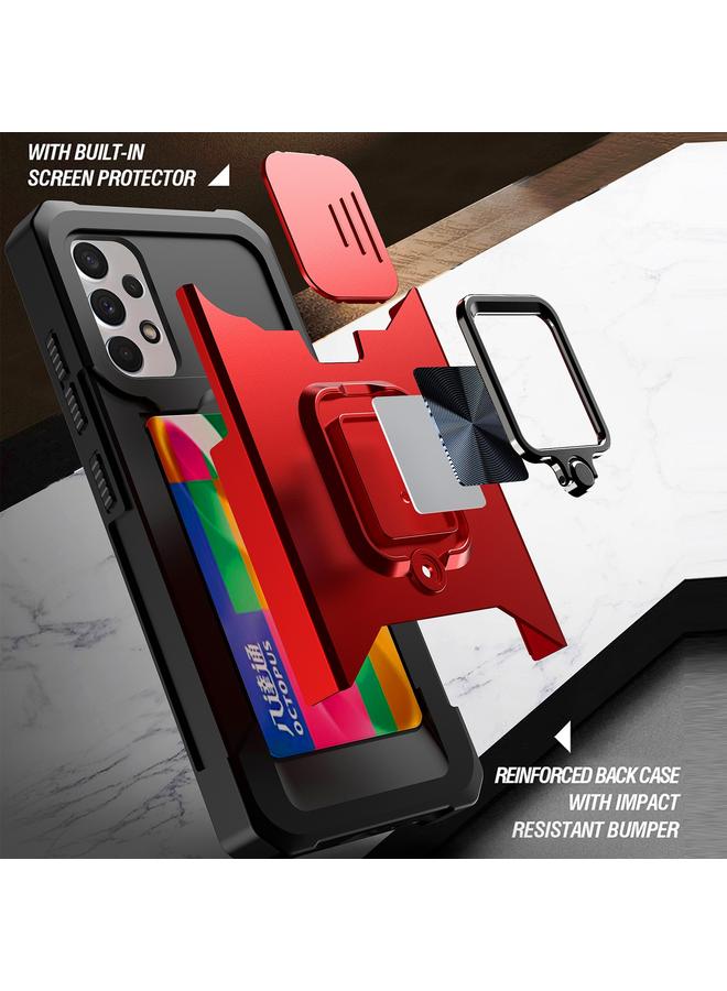 اس-توب جراب لهاتف Samsung Galaxy A32 4G بتصميم غطاء كاميرا منزلق مصنوع من مادة PC + TPU مقاوم للصدمات مع حامل حلقي وفتحة بطاقة - Image 5