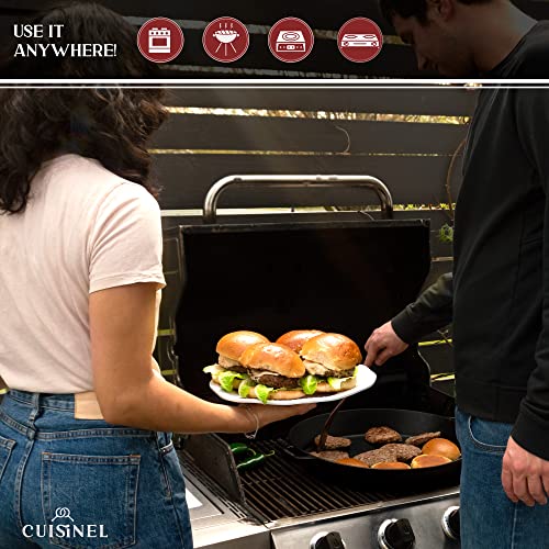 Cuisinel Cast Iron Skillet + Chainmail Scrubber Cleaner - 17"-Inch Dual Handle Braiser Frying Pan + Silicone Handle Covers - Pre-Seasoned Oven, Grill, BBQ, Stovetop, Fire Cookware - Indoor/Outdoor Use - Image 4