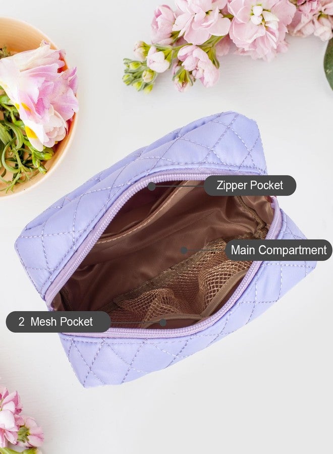 LETGO Makeup Bag Travel Cosmetic Bag,Small Make Up Bags for Women Makeup Organizer Case, Toiletry Bag Quilted Make Up Bags Travel Essentials Toiletries Accessories (Blue) - Image 3