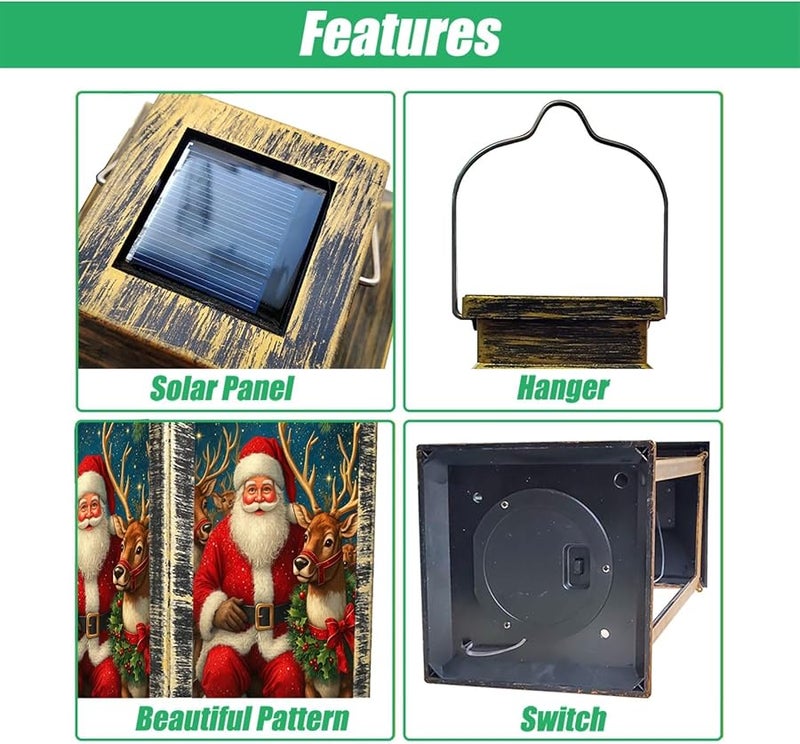 فانوس سانتا كلوز بريادة الغزلان بالطاقة الشمسية ديكور عيد الميلاد الخارجي 13.5 بوصة ارتفاع - Image 4